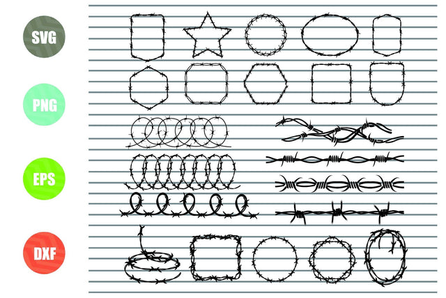 22 Styles Barbed Wire Svg Png Dxf Eps Cut Files SVG Artstoredigital 