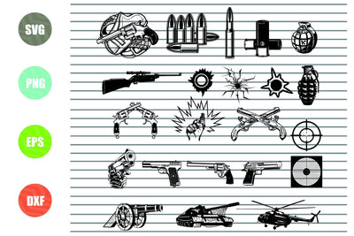 22 Styles Weapon svg, Army svg, Pistol svg, Dagger svg, Gun clipart, Guns Clip Art, Weapons Silhouettes, AK47 Silhouette, Weapons Cut File, Clip Art SVG Artstoredigital 