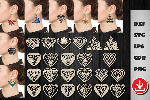 23 Heart Celtic knot earrings svg, Irish heart decor laser cut files SVG LanaMagDigital 