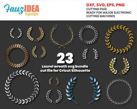 23 Laurel wreath svg, Wreath svg, Floral svg, Laurel wreath svg bundle cut file for Cricut Silhouette, Hand drawn wreath svg, Laurel svg SVG Fauz 