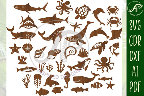 23 Sealife cut out designs, laser cut file, shapes. SVG SVG APInspireddesigns 