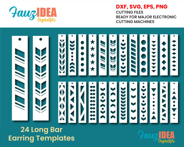 24 Earring SVG DXF Long Bar Pendant Metal Wood Acrylic Templates Download Vector Digital Files Plasma Laser Cricut Die Cutting SVG Fauz 