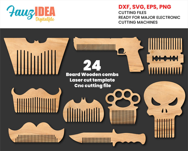 24 Hair combs bundle, Beard combs svg, Combs svg files, Comb plans cnc digital cutting file, hair assessory original beard combs laser cut SVG Fauz 