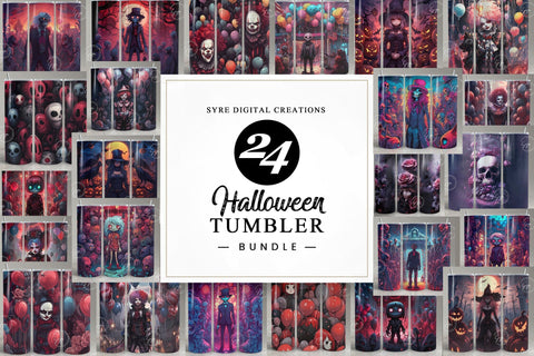 24 Halloween Designs Bundle, 20 oz Skinny Tumbler, Seamless Sublimation Design, Straight Tumbler Wrap PNG, Spooky, Creepy, Digital Download Sublimation Syre Digital Creations 
