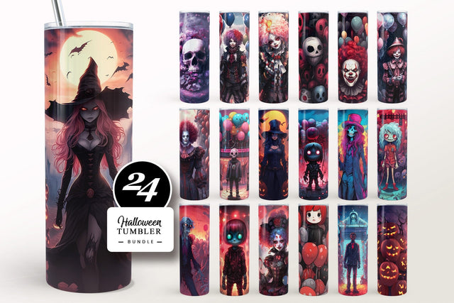 24 Halloween Designs Bundle, 20 oz Skinny Tumbler, Seamless Sublimation Design, Straight Tumbler Wrap PNG, Spooky, Creepy, Digital Download Sublimation Syre Digital Creations 