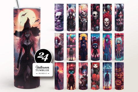 24 Halloween Designs Bundle, 20 oz Skinny Tumbler, Seamless Sublimation Design, Straight Tumbler Wrap PNG, Spooky, Creepy, Digital Download Sublimation Syre Digital Creations 