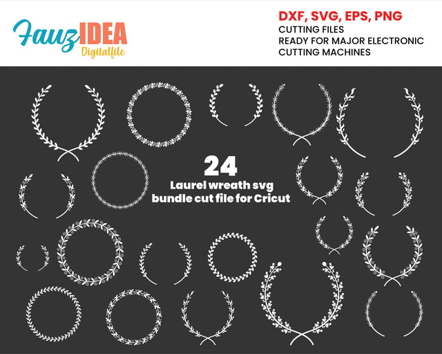 24 Laurel wreath svg, Wreath svg, Floral svg, Laurel wreath svg bundle cut file for Cricut Silhouette, Hand drawn wreath svg, Laurel svg SVG Fauz 
