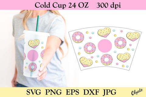 24 OZ Cold Cup Donut Tumbler. Valentine Donut Full Wrap SVG SVG Olga Terlyanskaya 