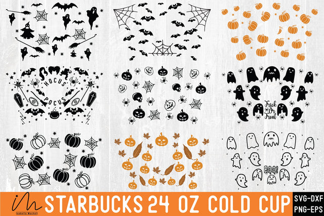 24 Oz Starbucks cold cup Svg Bundle, Starbucks Cold cup Cricut, Batty Starbucks cold cup, Halloween Starbucks Cup svg, Halloween day svg SVG Isabella Machell 