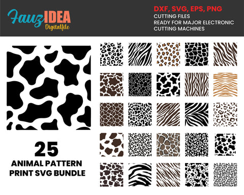 25 ANIMAL PRINT SVG Bundle, Animal Skin Svg, Animal Pattern Svg, Animal Print Cut Files, Animal Print Clipart Cut file for cricut SVG Fauz 
