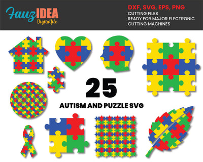 25 Autism svg, Puzzle svg, Autism Png clipart, Puzzle piece svg, Heart svg, Awareness svg, autism svg,autism awareness svg, svg for cricut SVG Fauz 