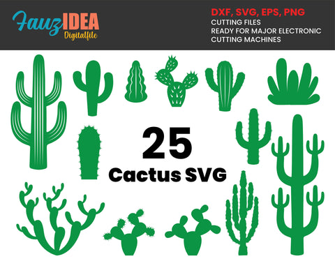 25 Cactus bundle SVG. Cactus clipart png. Cactus Cut Files for Cricut, Silhouette, Succulents Svg SVG Bundle, plants svg, Cactus svg SVG Fauz 