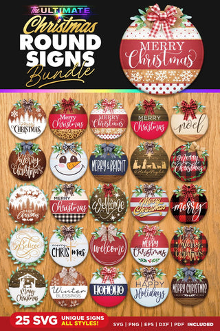 25 Christmas Round Signs Bundle | BEST SELLER | SVG Bundle SVG The Vintage Signs Shop 