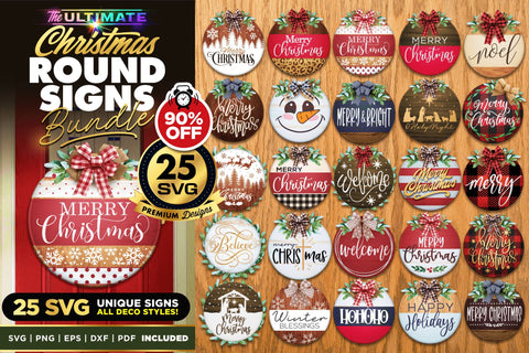 25 Christmas Round Signs Bundle | BEST SELLER | SVG Bundle SVG The Vintage Signs Shop 