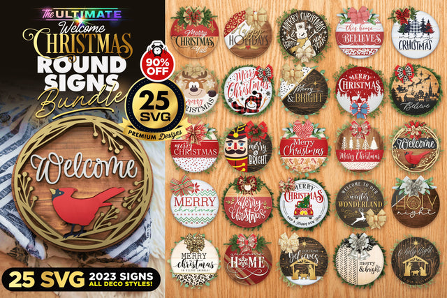 25 Christmas Round Signs Bundle Vol. 3 | BEST SELLER SVG SVG The Vintage Signs Shop 