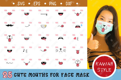 25 Cute mouths for Medical Face Mask. SVG Kawaii Style. SVG Natariis Studio 