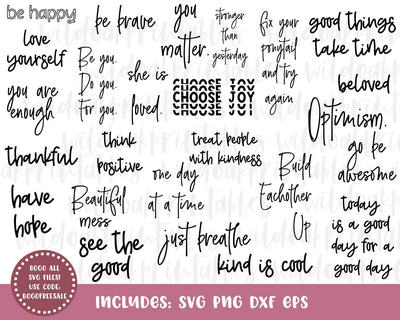 25 Designs! thankful svgs, motivational quotes svgs, be happy svgs, be kind svgs, beloved svgs, choose joy svgs, happy svgs, mom svgs SVG WildOakSVG 