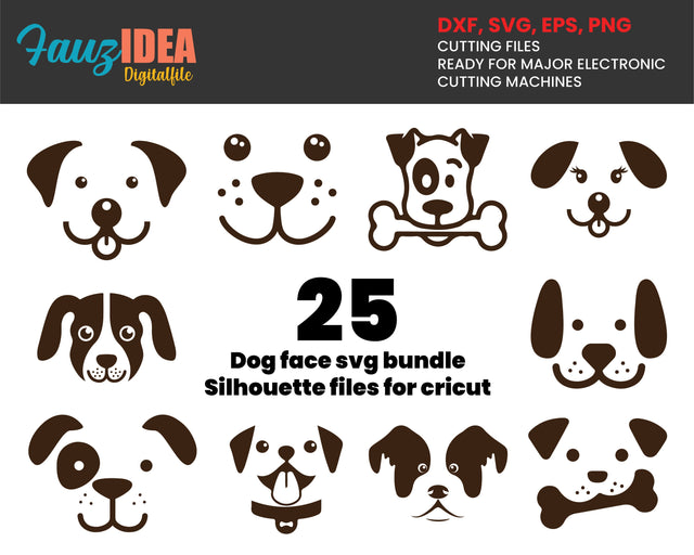 25 Dog face svg, Dog svg, Pet face svg file , Cricut templates, Dog Silhouette svg, Dog svg bundle, labrador svg Dog svg files for cricut SVG Fauz 