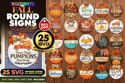 25 FALL Round Signs Bundle | Best Seller | SVG Bundle SVG The Vintage Signs Shop 