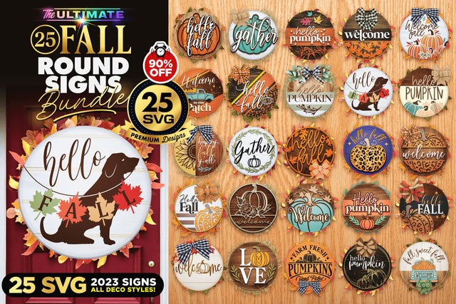 25 FALL Round Signs Bundle Vol.2 | BEST SELLER | SVG Bundle SVG The Vintage Signs Shop 