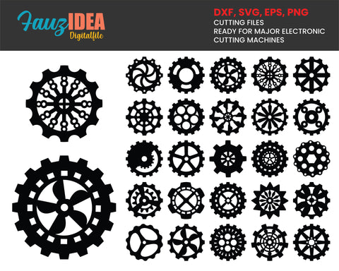 25 Gear Cog Coaster Grill Trivet Templates Vector Digital SVG DXF Files Instant Download cnc Laser Cutting Plasma Cricut Maker SVG Fauz 