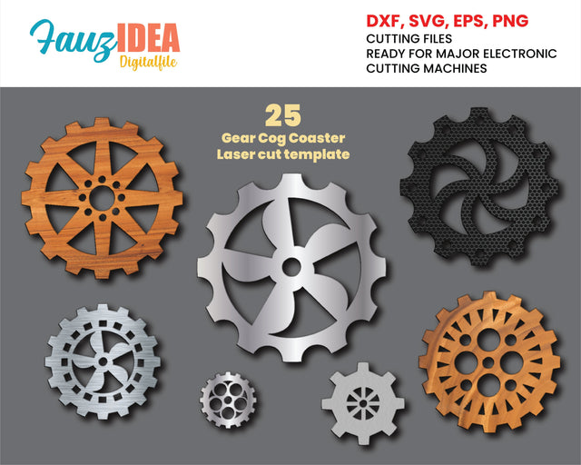 25 Gear Cog Coaster Grill Trivet Templates Vector Digital SVG DXF Files Instant Download cnc Laser Cutting Plasma Cricut Maker SVG Fauz 