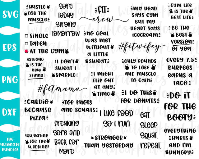 25 gym svg bundle, womens gym svg bundle, funny gym svg bundle, funny gym quotes, women funny quotes, sarcastic svg, workout svg bundle, svg SVG WildOakSVG 