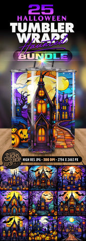 25 Haunted house Tumbler Wraps Bundle | Stained glass Sublimation The Vintage Signs Shop 