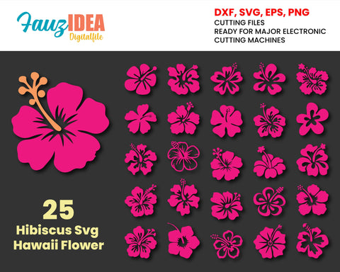 25 Hibiscus Svg, Hibiscus Clip Art, Hawaiian Flower Svg, Hibiscus Flower Svg, Flower Svg, Tropical Clip Art, Files for Cricut, Hawaii flower SVG Fauz 