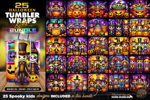 25 Kids Halloween Tumbler Wraps Bundle | Stained glass Sublimation The Vintage Signs Shop 