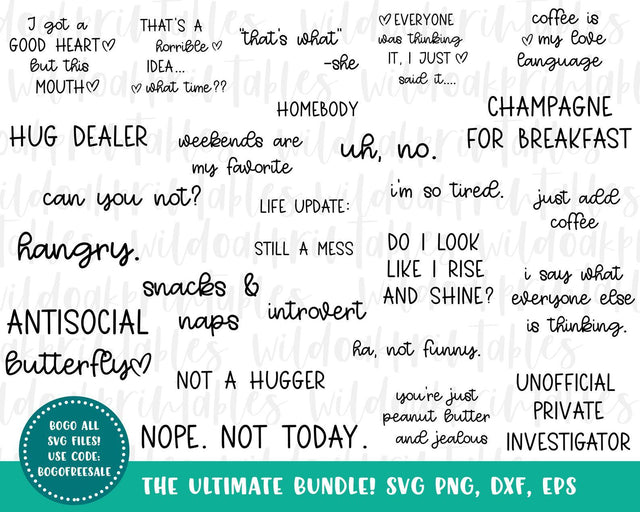 25 sarcastic svg bundle, funny svg quotes, funny sarcastic svg sayings, svg bundles, sarcastic png clipart, sarcastic funny quotes bundle SVG WildOakSVG 
