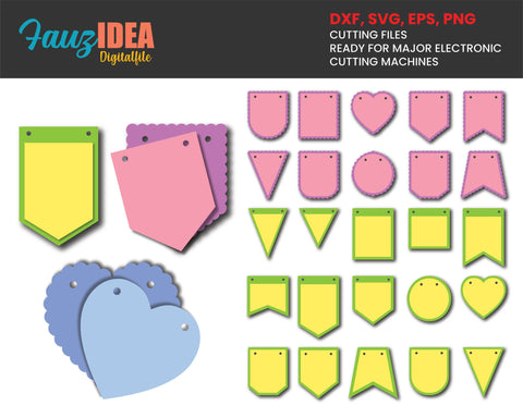 25 Scalloped banners svg, Bunting banners svg, Banners cut file, Bunting banner flag svg, Birthday banners svg, Banners svg, Banners cricut SVG Fauz 