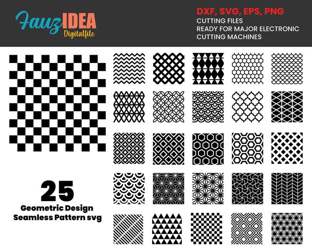 25 Seamless Patterns svg, Geometric Design Svg, Geometric Shape Svg,PNG SVG Files for Cricut Silhouette Files, Easy Cut, Instant Download SVG Fauz 