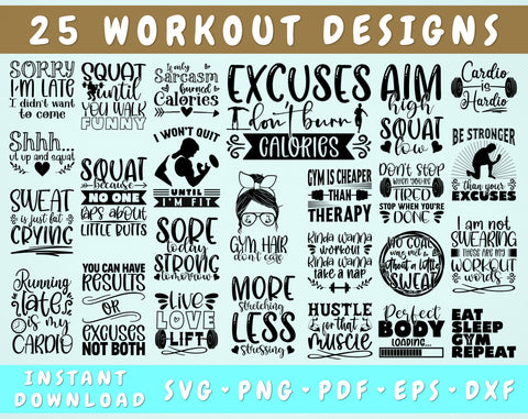 25 Workout Quotes SVG Bundle, Workout Sayings SVG, Gym Quotes SVG, Fitness Quotes SVG, Funny Workout SVG, Workout Shirt SVG SVG HappyDesignStudio 