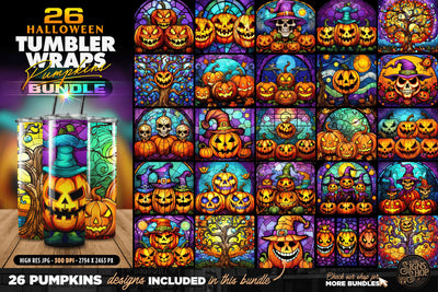 26 Halloween Pumpkins Tumbler Wraps Bundle | Stained glass Sublimation The Vintage Signs Shop 