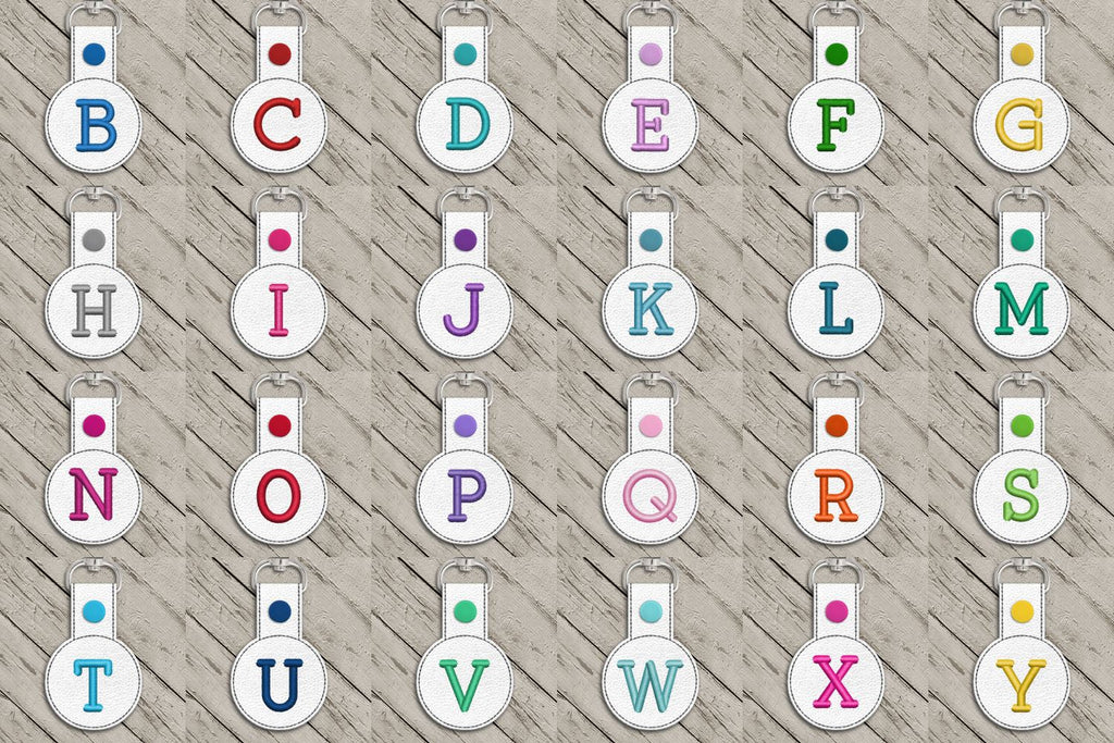 26 Letters Round ITH Key Fob In the Hoop Embroidery Bundle - So Fontsy
