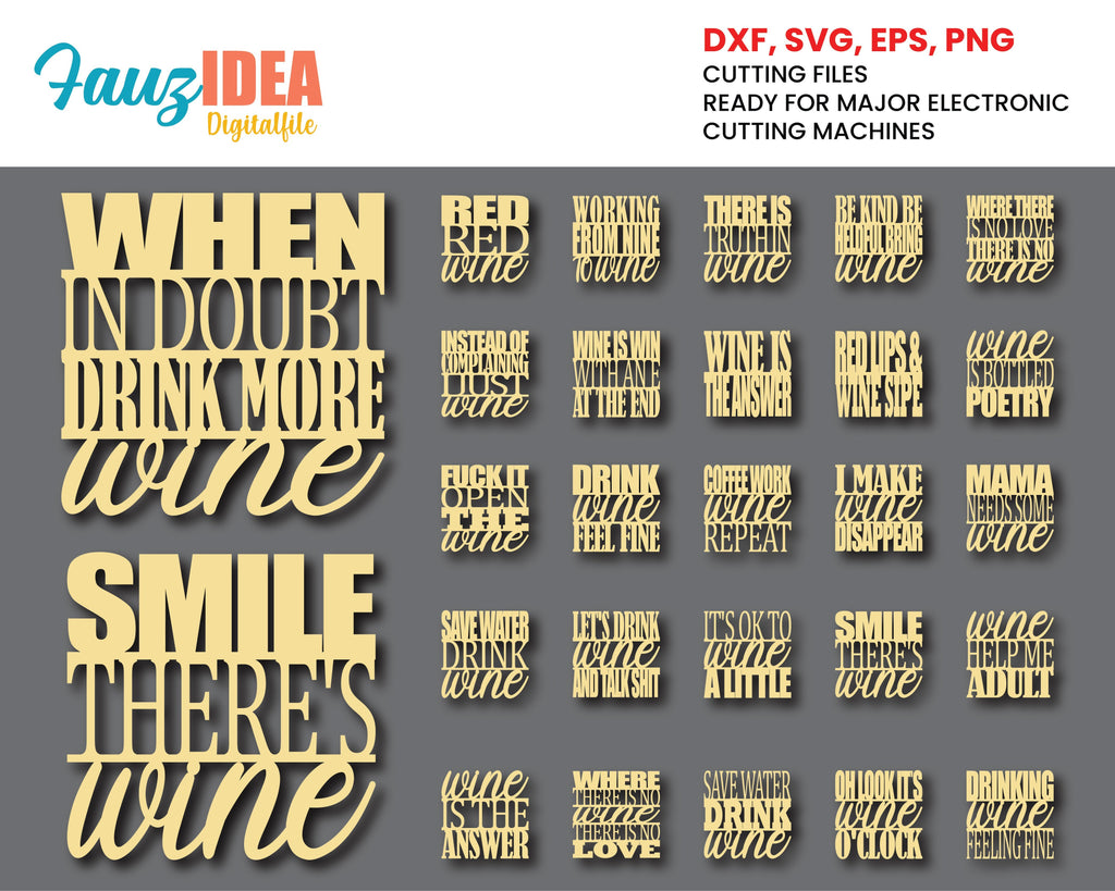 26 Wine Coasters, CNC Laser Cut Template, Coaster Svg Bundle, Drink
