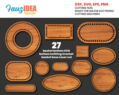 27 basket bottom SVG bottom knitting Crochet basket base Laser cut Crochet basket bottoms, Wood plywood base dxf, Laser cut files SVG Fauz 