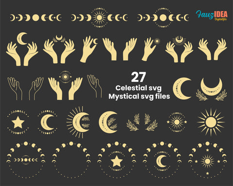 27 Celestial svg bundle, Mystical svg files, Moon phase svg, Witch hands svg, Celestial clipart, Crescent moon png, Wicca Svg, Magical Svg SVG Fauz 