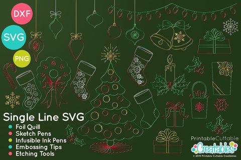 27 Christmas Elements - Deck the Halls Single Line SVG Bundle SVG Printable Cuttable Creatables 