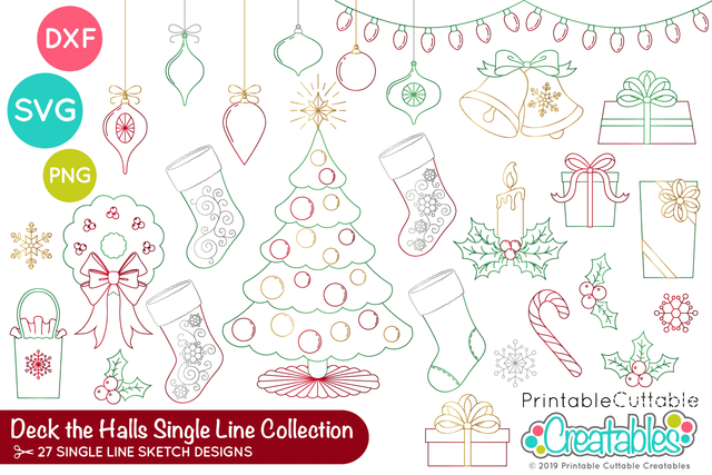 27 Christmas Elements - Deck the Halls Single Line SVG Bundle SVG Printable Cuttable Creatables