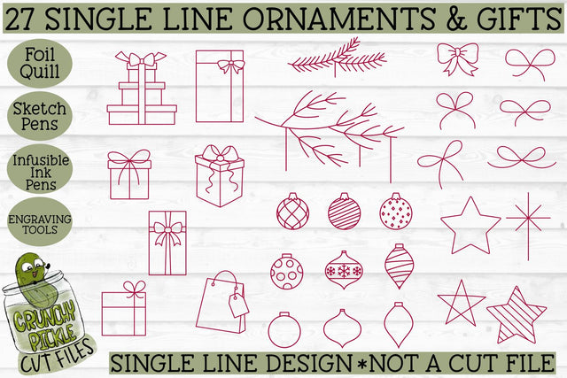 27 Foil Quill Christmas Ornaments & Gifts Set / Single Line Sketch SVG Crunchy Pickle 