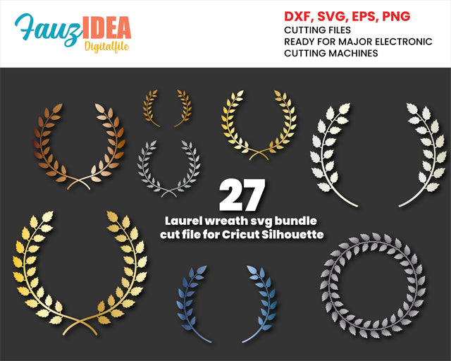 27 Laurel wreath svg, Wreath svg, Floral svg, Laurel wreath svg bundle cut file for Cricut Silhouette, Hand drawn wreath svg, Laurel svg SVG Fauz 