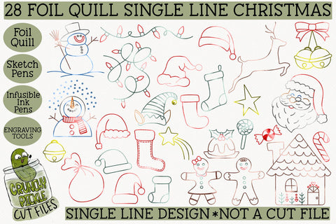 28 Foil Quill Christmas Things Set / Single Line Sketch SVG SVG Crunchy Pickle 