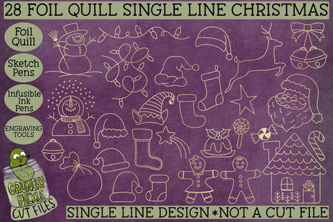 28 Foil Quill Christmas Things Set / Single Line Sketch SVG SVG Crunchy Pickle 