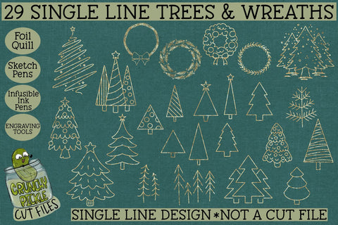 29 Foil Quill Christmas Trees & Wreaths Set / Single Line Sketch SVG Crunchy Pickle 