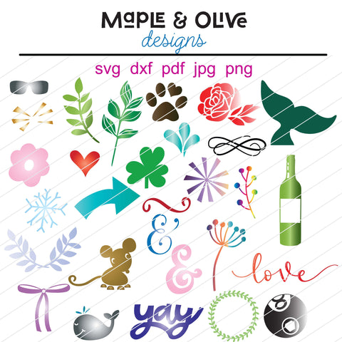 29 Fun Designs Bundle! SVG Design Elements for Cricut, Silhouette Hand Drawn Clip Art SVG Maple & Olive Designs 