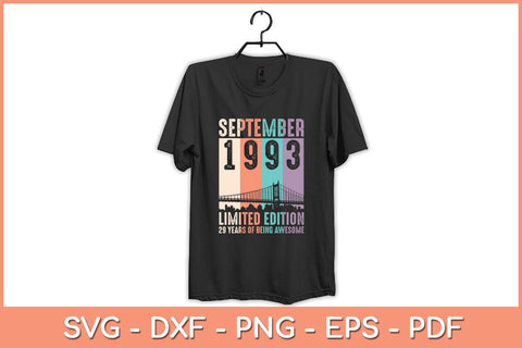 29th Birthday Gifts Vintage September 1993 29 Years Old Svg File SVG Helal 