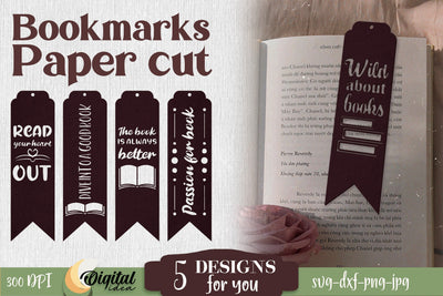 2D Black Bookmarks with Ornaments | Book Lovers | Adore Reading Bundle | Paper cut Bookmark SVG Evgenyia Guschina 