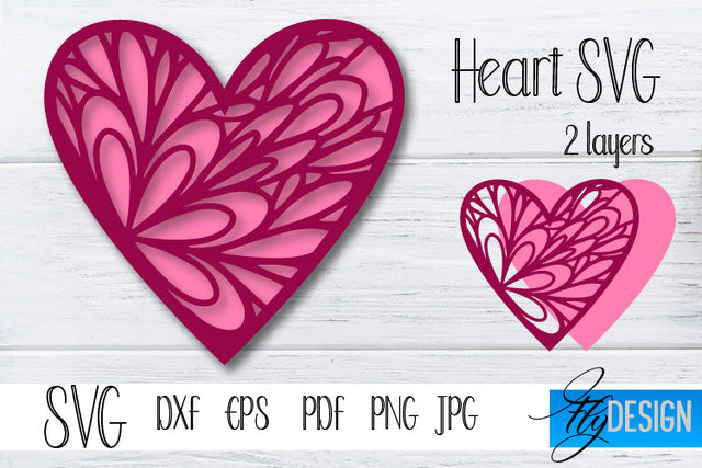 2d Layered Heart SVG. Heart SVG. Valentines Day SVG. vol 2-5 SVG Fly Design 